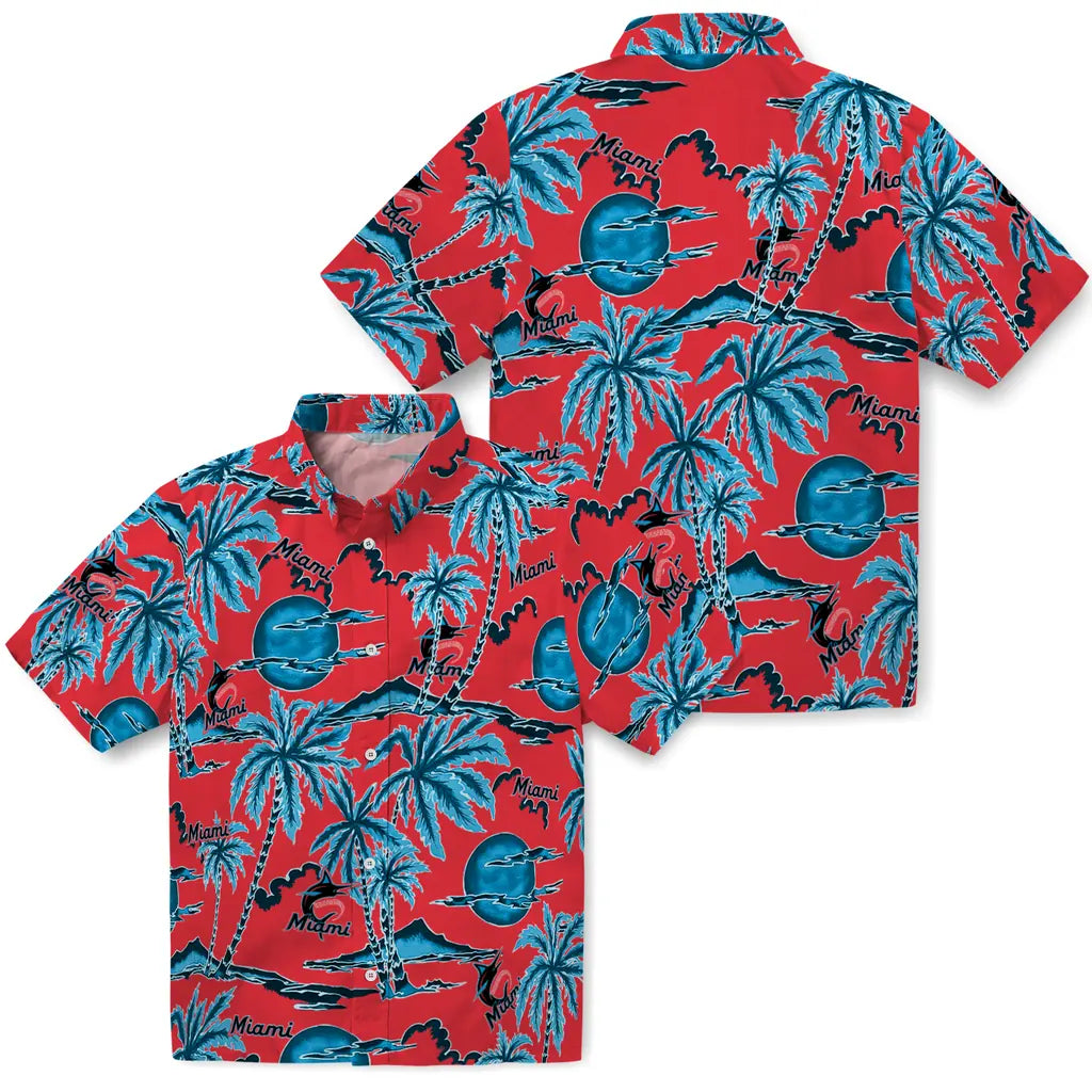 Miami Marlins Hawaiian Shirt - Palm Sunset | Moonbestprint