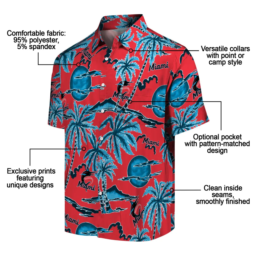 Miami Marlins Hawaiian Shirt - Palm Sunset | Moonbestprint