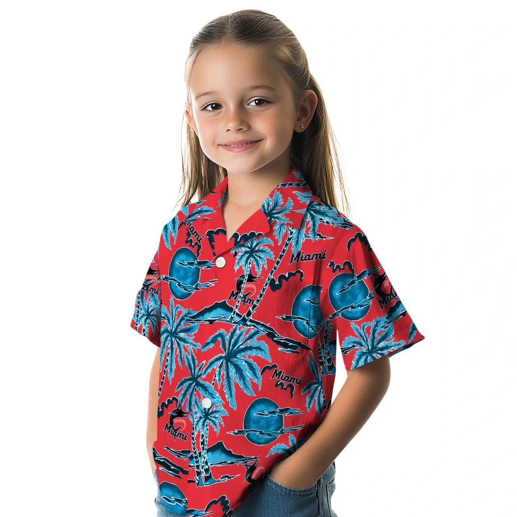 Miami Marlins Hawaiian Shirt - Palm Sunset | Moonbestprint