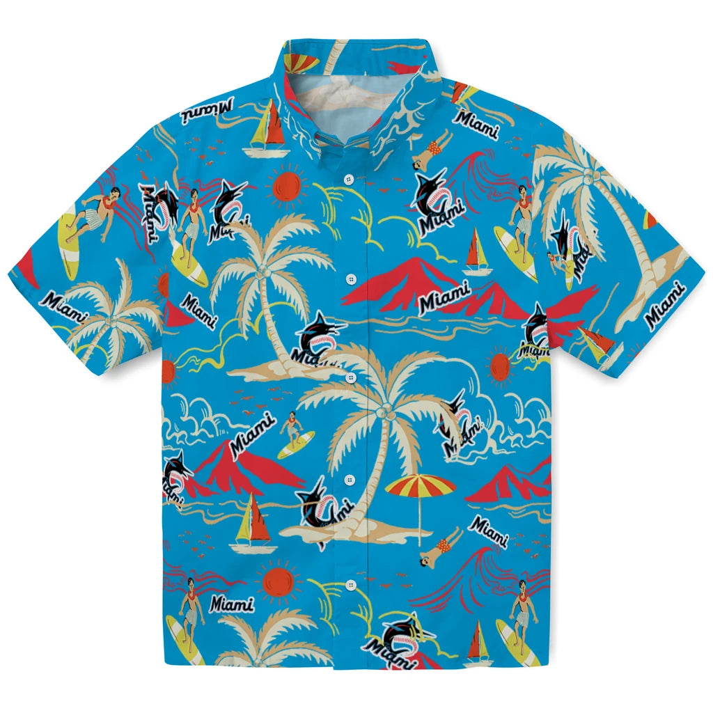 Miami Marlins Hawaiian Shirt - Palm Tree Island | Moonbestprint