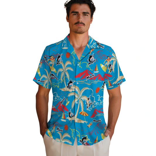 Miami Marlins Hawaiian Shirt - Palm Tree Island | Moonbestprint
