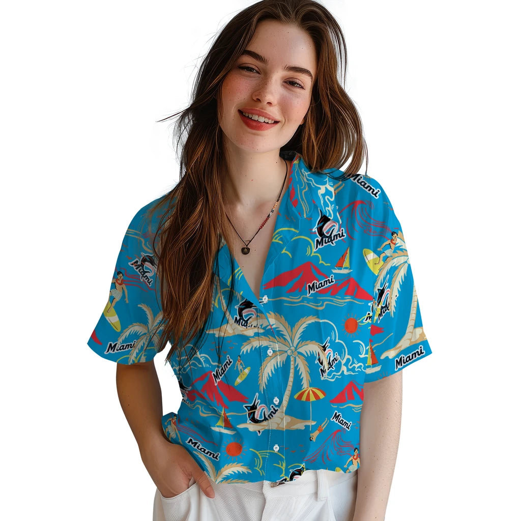Miami Marlins Hawaiian Shirt - Palm Tree Island | Moonbestprint