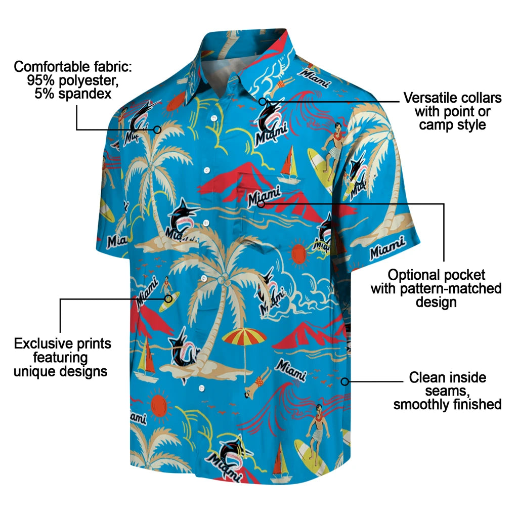 Miami Marlins Hawaiian Shirt - Palm Tree Island | Moonbestprint