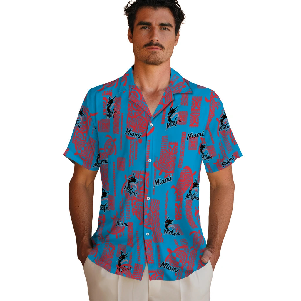 Miami Marlins Hawaiian Shirt - Turtle Lines | Moonbestprint