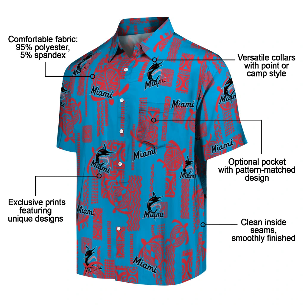 Miami Marlins Hawaiian Shirt - Turtle Lines | Moonbestprint