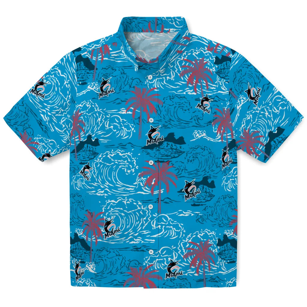 Miami Marlins Hawaiian Shirt - Wave Palm | Moonbestprint