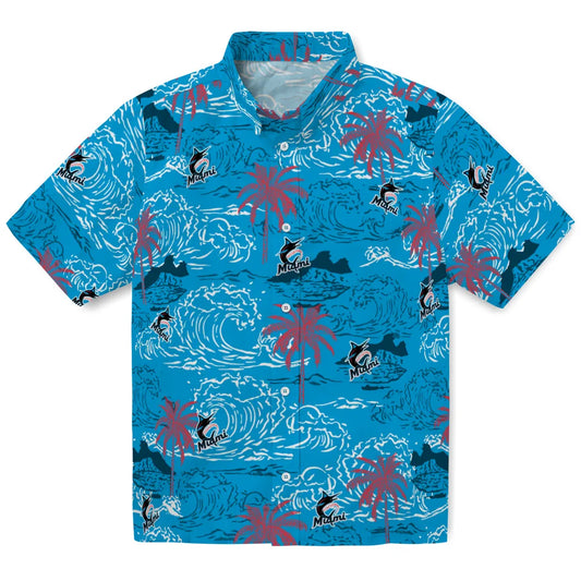Miami Marlins Hawaiian Shirt - Wave Palm | Moonbestprint