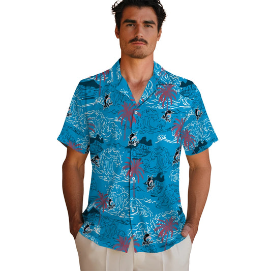 Miami Marlins Hawaiian Shirt - Wave Palm | Moonbestprint