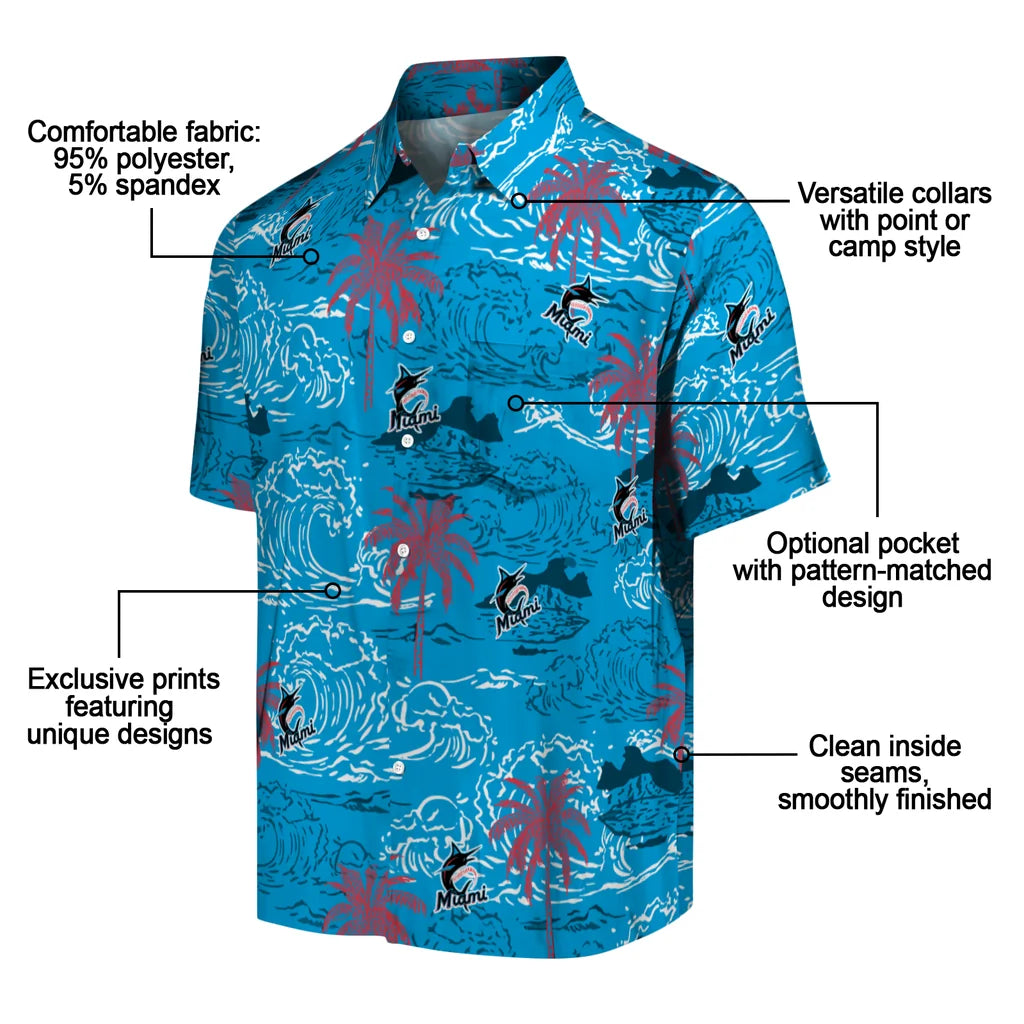 Miami Marlins Hawaiian Shirt - Wave Palm | Moonbestprint
