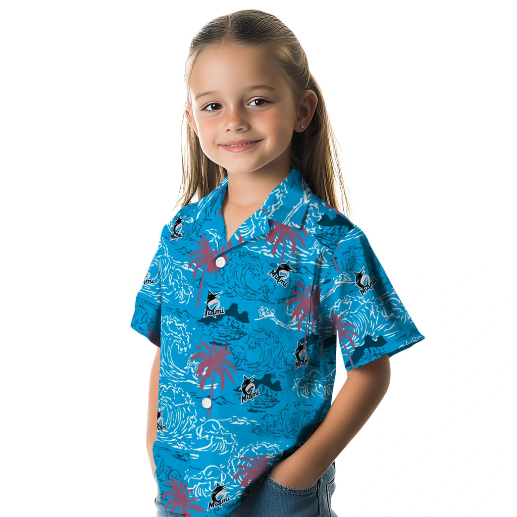 Miami Marlins Hawaiian Shirt - Wave Palm | Moonbestprint