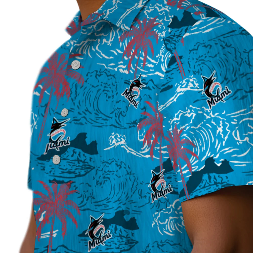 Miami Marlins Hawaiian Shirt - Wave Palm | Moonbestprint
