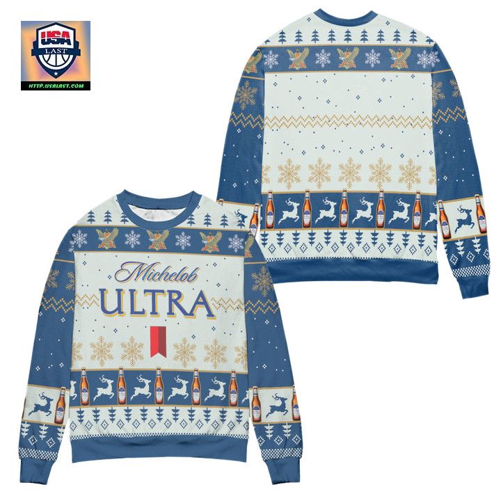Michelob ULTRA Snowflake Reindeer Pattern Ugly Christmas Sweater ? Usalast
