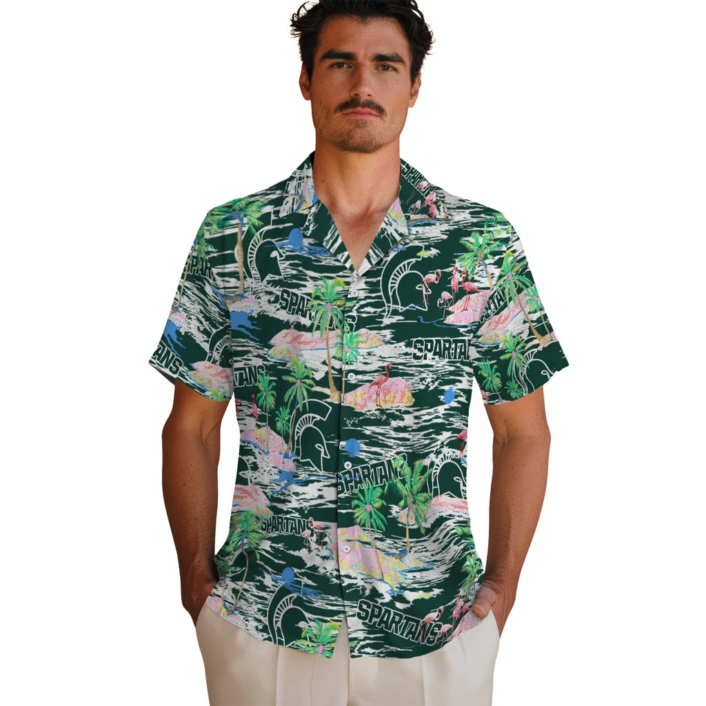 Michigan State Spartans Flamingo Retreat 2026 Hawaiian Shirt – Moonbestprint