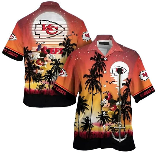 Mickey Chiefs Sunset Cruise Graphic Hawaiian Shirt Unisex Aloha Tee - Moonbestprint