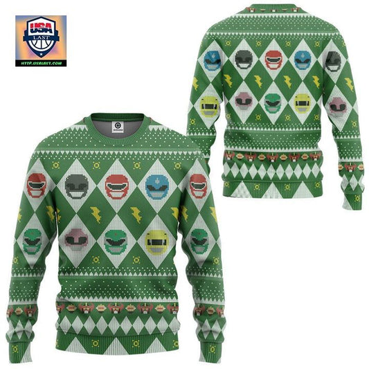 Mighty Morphin Power Rangers Argyle Pattern Ugly Christmas Sweater ? Green ? Usalast