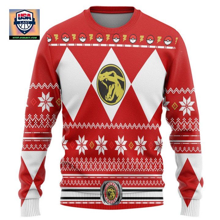 Mighty Morphin Red Power Ranger Pokemon Charizard Christmas Sweater ? Usalast