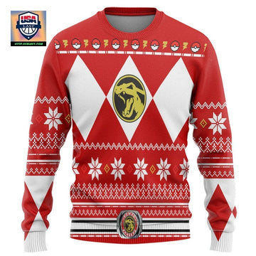 Mighty Morphin Red Power Ranger Pokemon Charizard Christmas Sweater ? Usalast