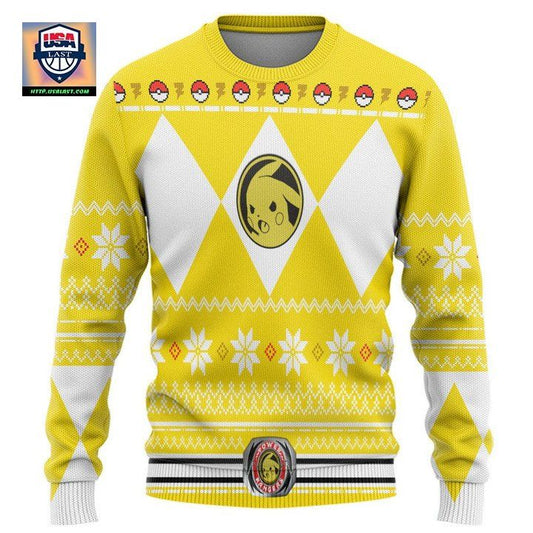 Mighty Morphin Yellow Power Ranger Pokemon Pikachu Christmas Sweater ? Usalast