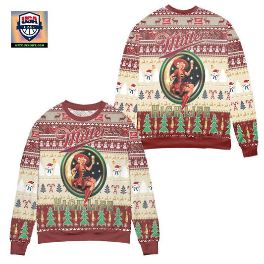 Miller High Life Pine Tree Pattern Ugly Christmas Sweater ? Usalast