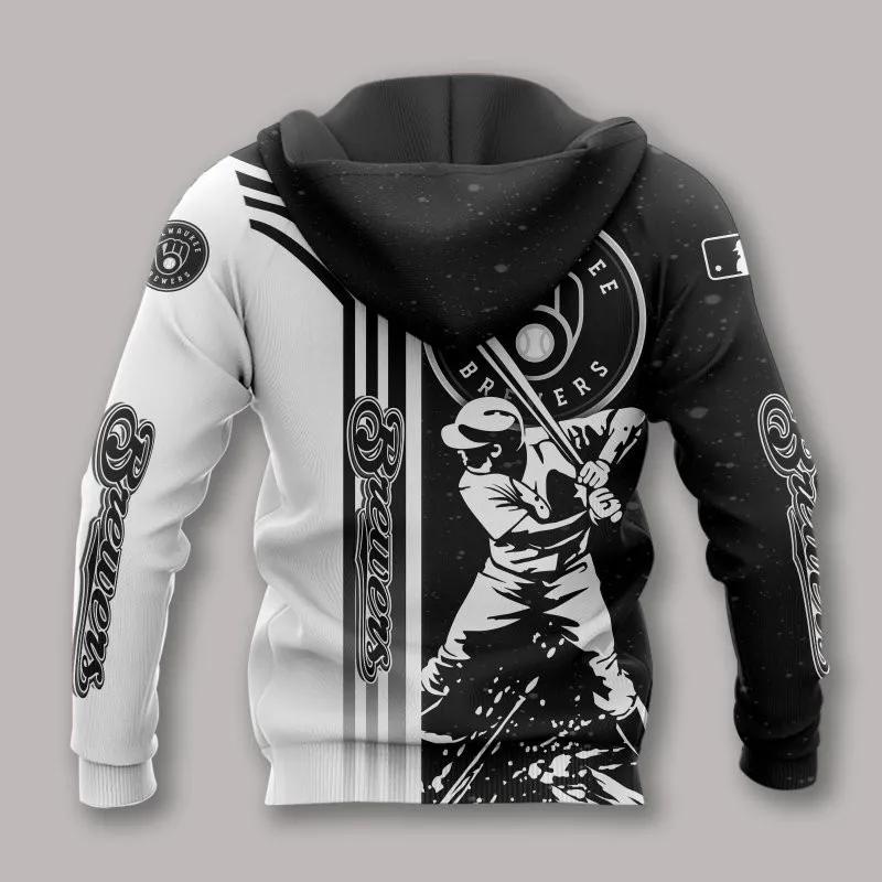 Milwaukee Brewers Black And White MLB All Over Print Hoodie -Moonbestprint