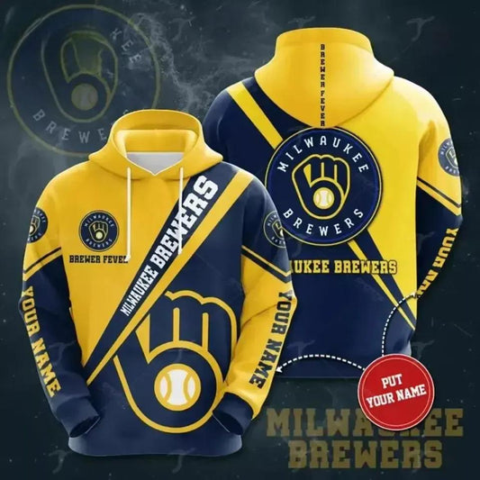 Milwaukee Brewers Custom Name 3D MLB All Over Print Hoodie -Moonbestprint