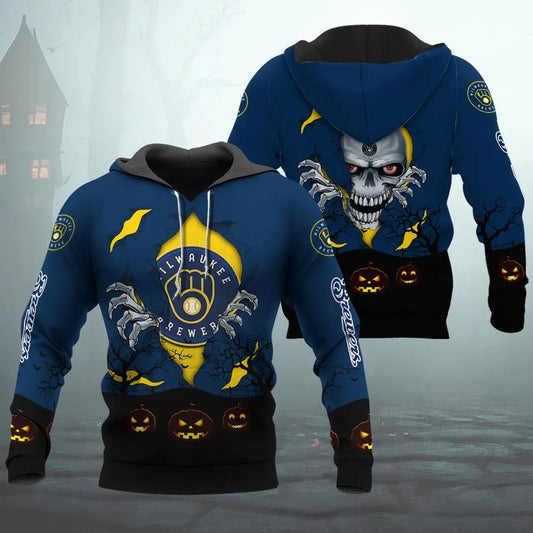 Milwaukee Brewers Halloween 3D MLB All Over Print Hoodie -Moonbestprint