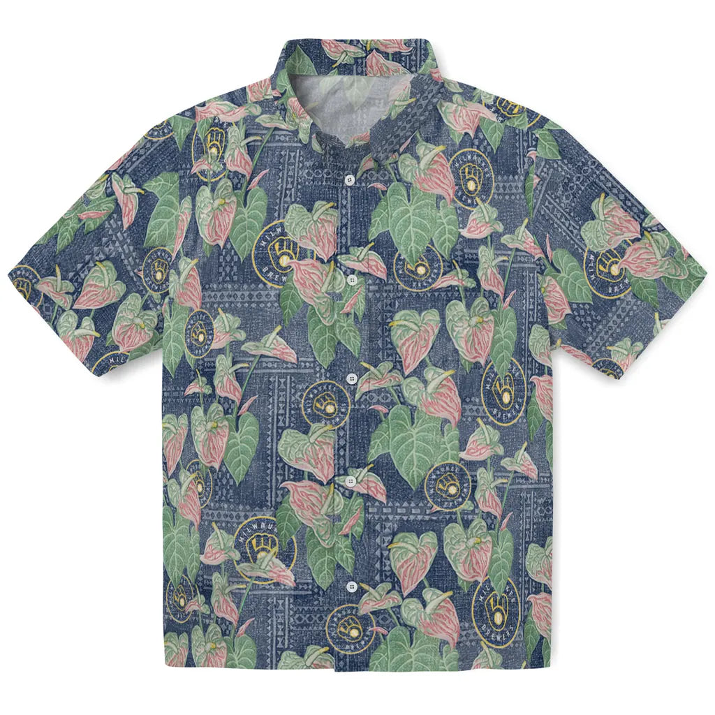 Milwaukee Brewers Hawaiian Shirt - Anthurium Overlay | Moonbestprint