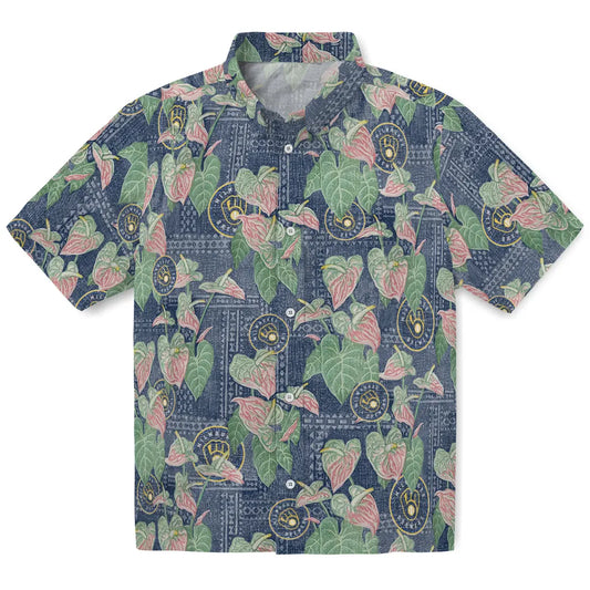 Milwaukee Brewers Hawaiian Shirt - Anthurium Overlay | Moonbestprint