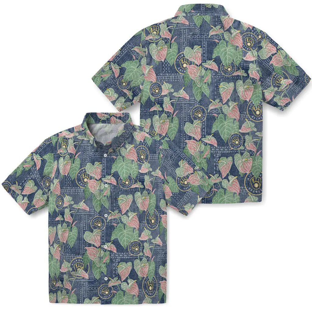 Milwaukee Brewers Hawaiian Shirt - Anthurium Overlay | Moonbestprint