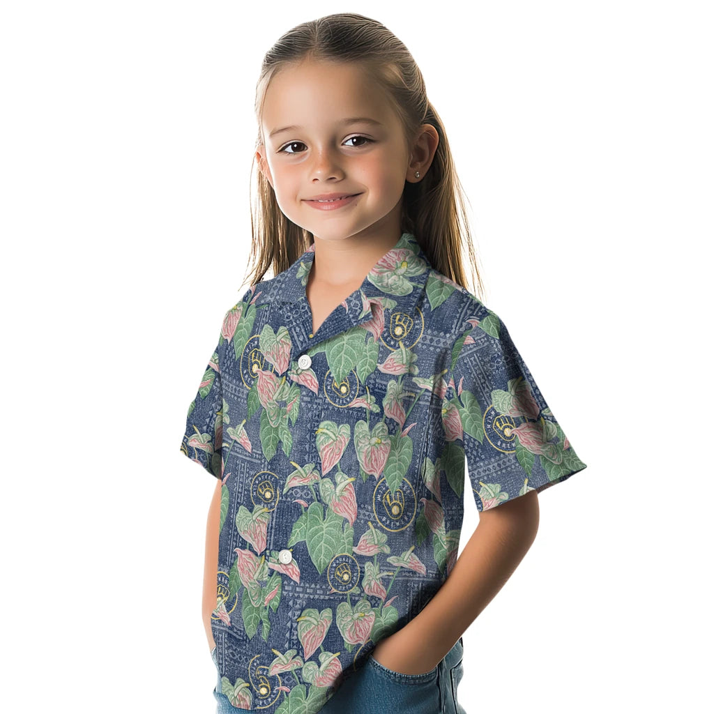 Milwaukee Brewers Hawaiian Shirt - Anthurium Overlay | Moonbestprint
