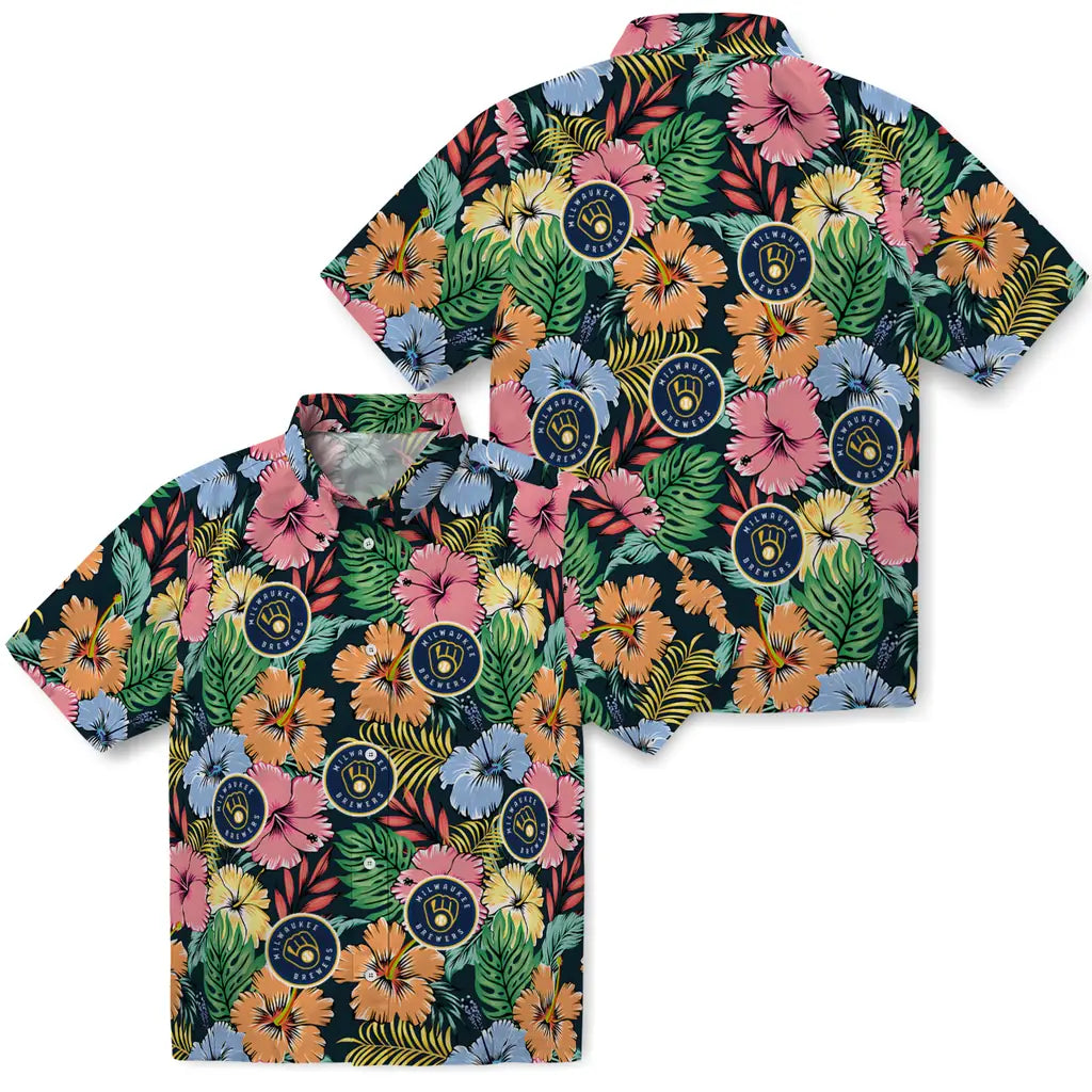 Milwaukee Brewers Hawaiian Shirt - Brilliant Hibiscus Garden | Moonbestprint