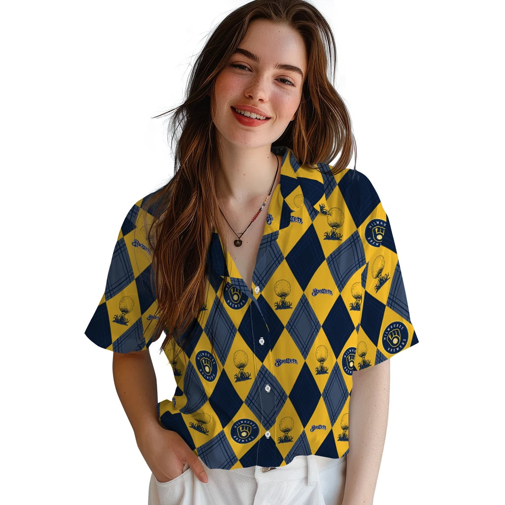 Milwaukee Brewers Hawaiian Shirt - Golfing Plaid | Moonbestprint