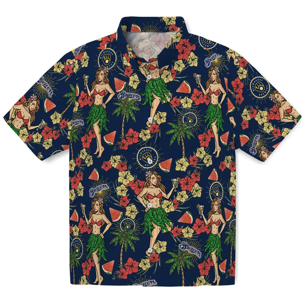 Milwaukee Brewers Hawaiian Shirt - Hawaiian Girls Design | Moonbestprint