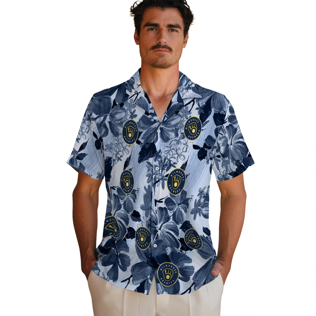 Milwaukee Brewers Hawaiian Shirt - Hibiscus Arrangement | Moonbestprint