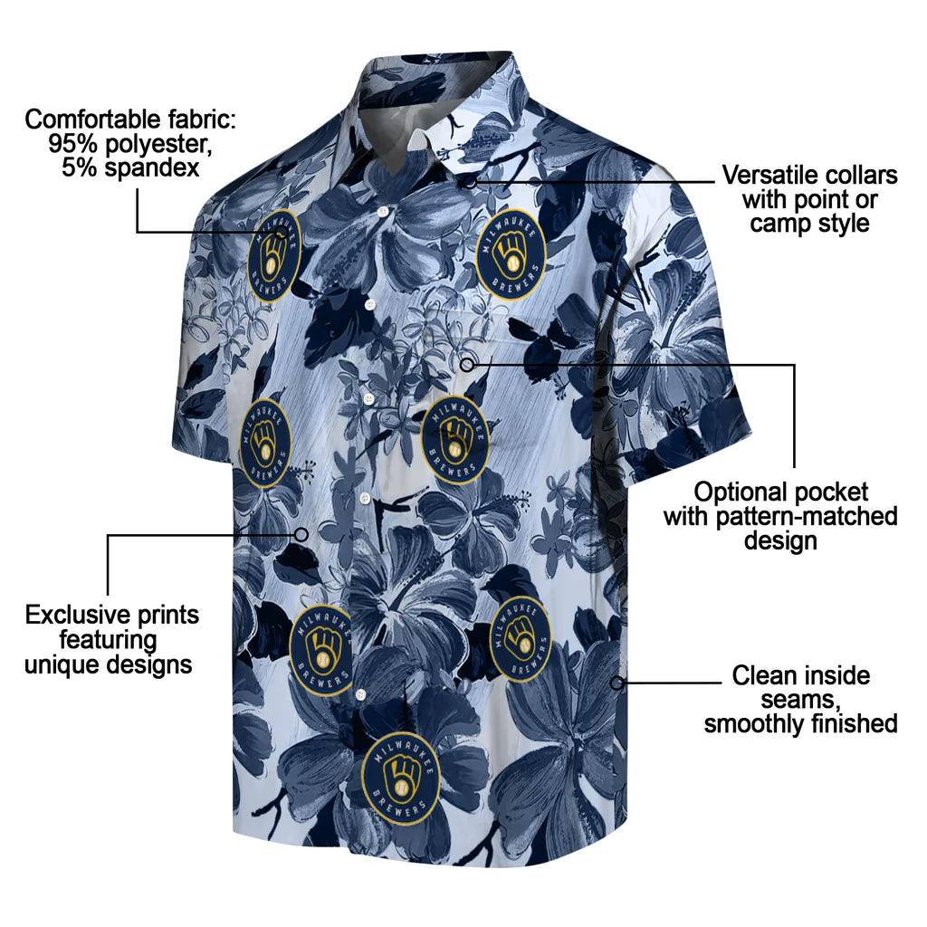 Milwaukee Brewers Hawaiian Shirt - Hibiscus Arrangement | Moonbestprint
