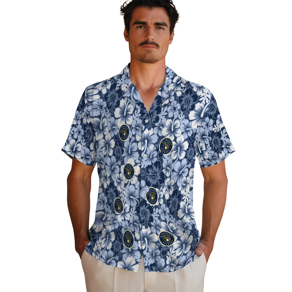 Milwaukee Brewers Hawaiian Shirt - Hibiscus Blooms | Moonbestprint