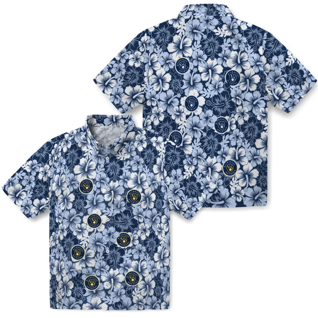 Milwaukee Brewers Hawaiian Shirt - Hibiscus Blooms | Moonbestprint
