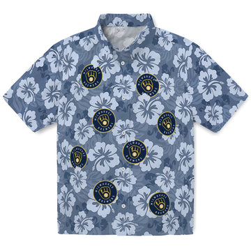 Milwaukee Brewers Hawaiian Shirt - Hibiscus Cluster | Moonbestprint