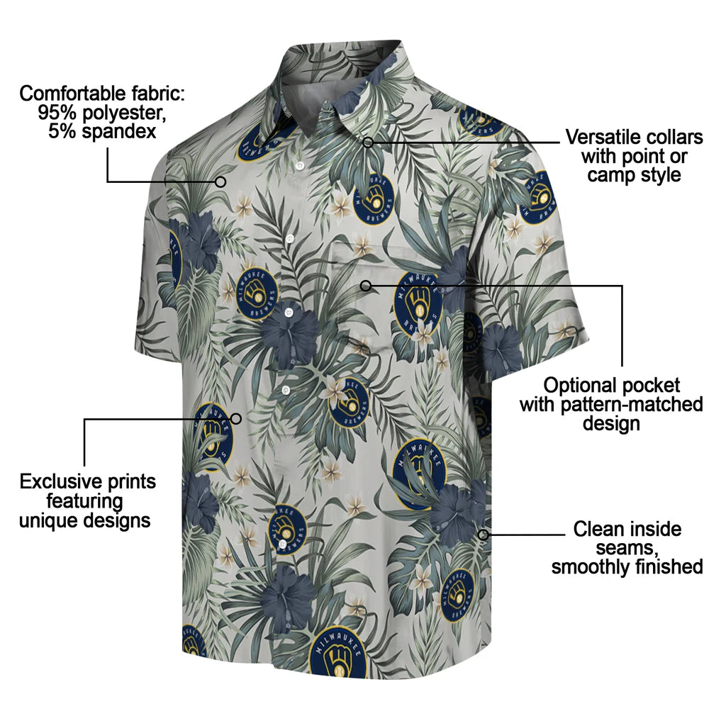 Milwaukee Brewers Hawaiian Shirt - Hibiscus Designs | Moonbestprint