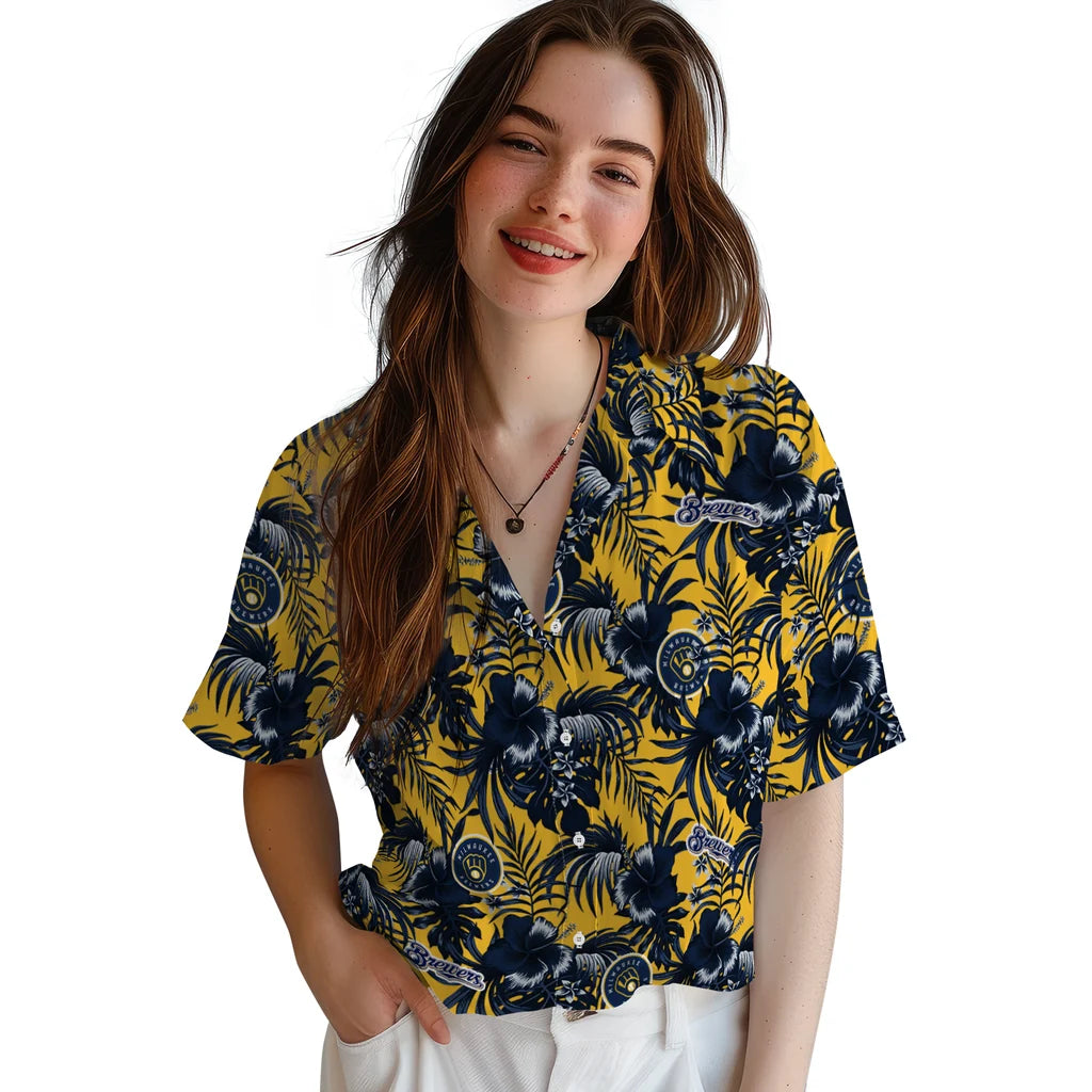 Milwaukee Brewers Hawaiian Shirt - Hibiscus Exotic | Moonbestprint