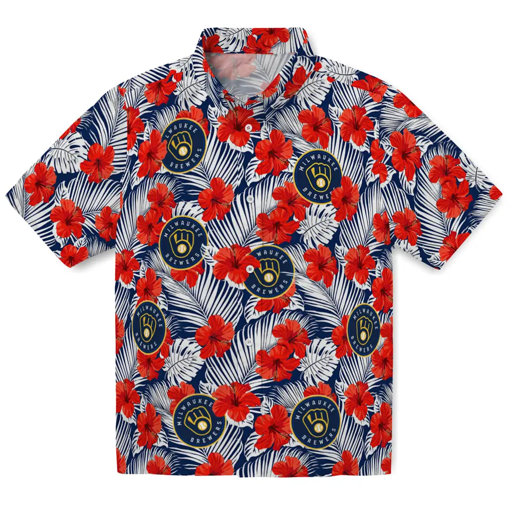 Milwaukee Brewers Hawaiian Shirt - Hibiscus Fiesta | Moonbestprint