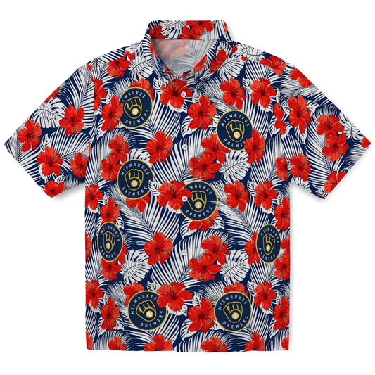 Milwaukee Brewers Hawaiian Shirt - Hibiscus Fiesta | Moonbestprint