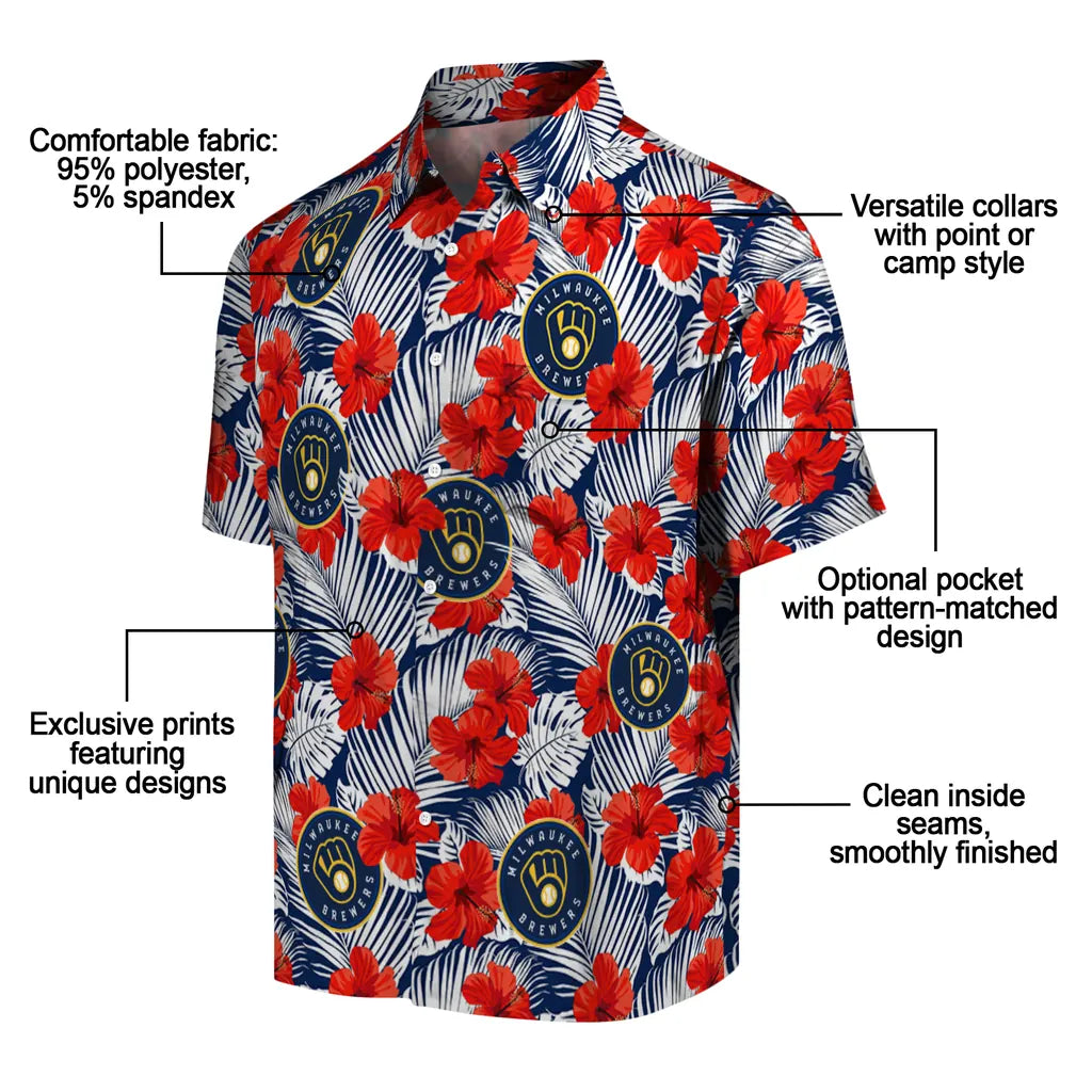 Milwaukee Brewers Hawaiian Shirt - Hibiscus Fiesta | Moonbestprint