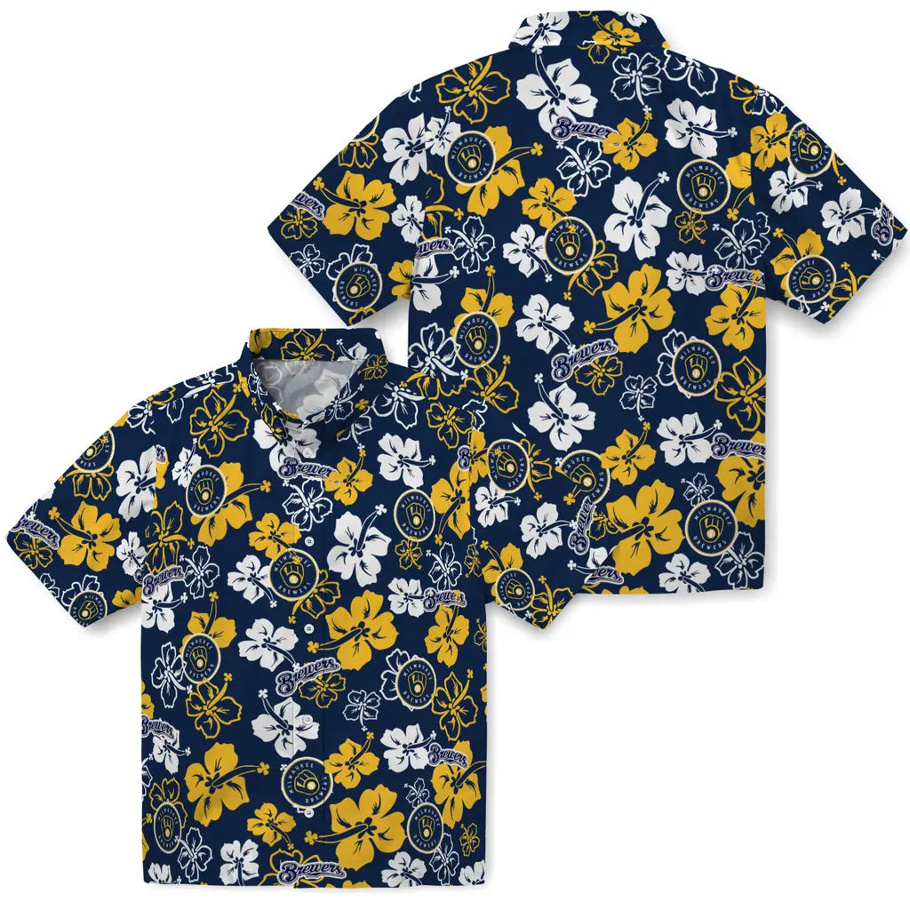 Milwaukee Brewers Hawaiian Shirt - Hibiscus Flower Design | Moonbestprint