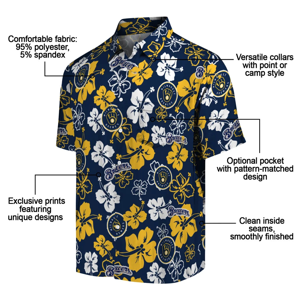 Milwaukee Brewers Hawaiian Shirt - Hibiscus Flower Design | Moonbestprint
