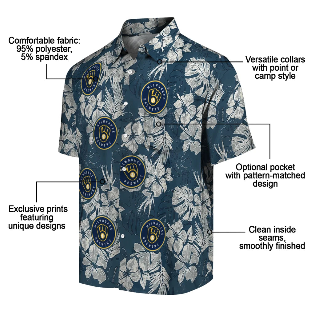 Milwaukee Brewers Hawaiian Shirt - Hibiscus Flowers | Moonbestprint