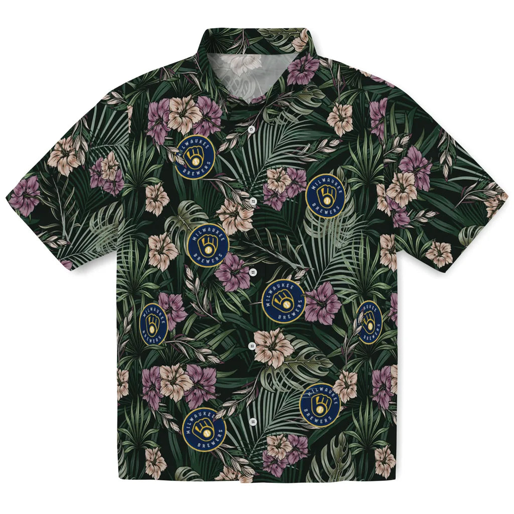 Milwaukee Brewers Hawaiian Shirt - Hibiscus Leaves Pattern | Moonbestprint