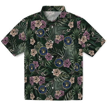Milwaukee Brewers Hawaiian Shirt - Hibiscus Leaves Pattern | Moonbestprint