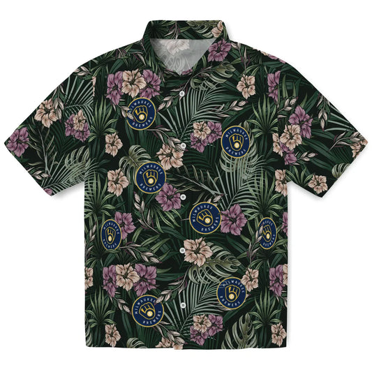 Milwaukee Brewers Hawaiian Shirt - Hibiscus Leaves Pattern | Moonbestprint