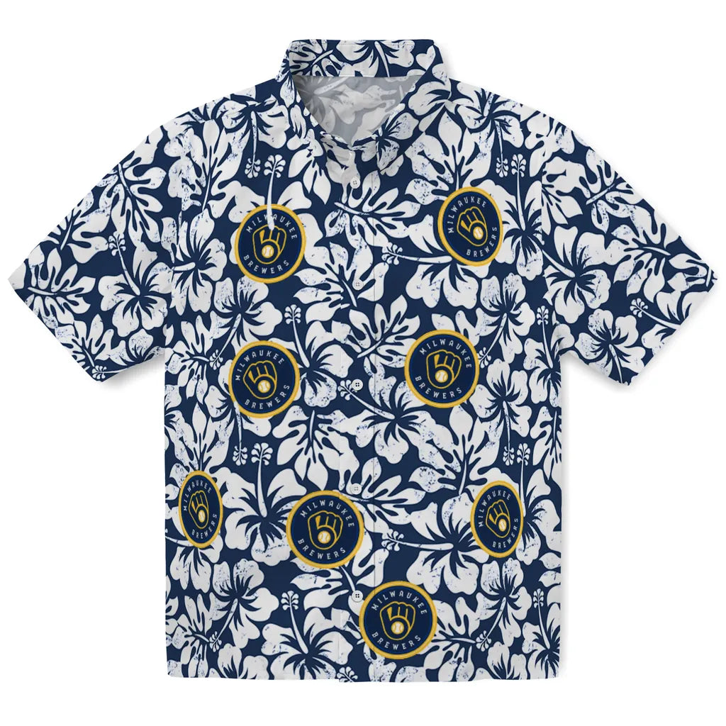 Milwaukee Brewers Hawaiian Shirt - Hibiscus Motif | Moonbestprint
